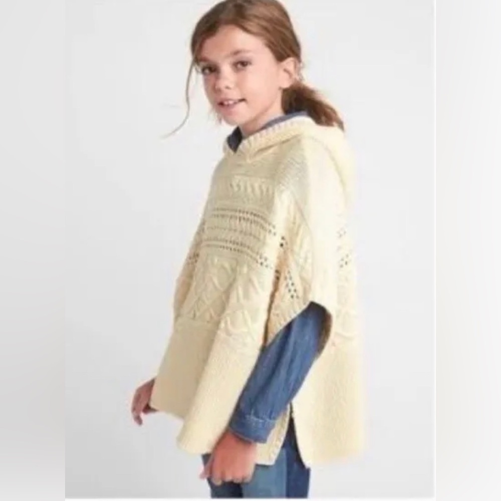 Gap Girls Hooded Cream Cable Knit Sweater Poncho